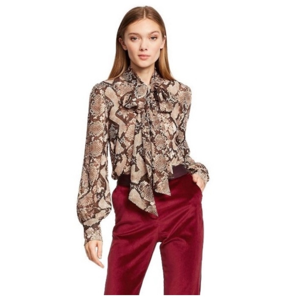 Altuzarra snaek print blouse size small tie neck chic work statement top